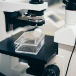 white and black microscope